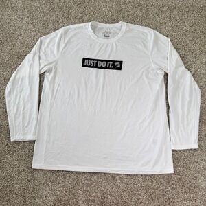 Nike Mens Size XXL White Just Do‎ It Logo Long Sleeve DriFit The Nike Tee